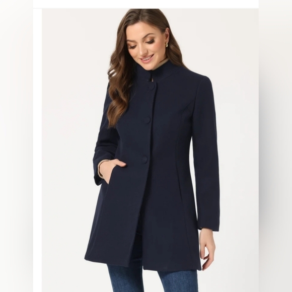 Allegra k Stand Collar Single Breasted Solid Color Pea Coat Women's size L - Picture 1 of 5